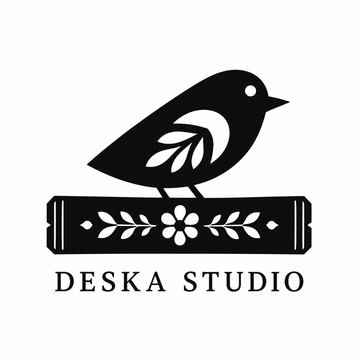 Deska Studio — bird and floral woodwork logo